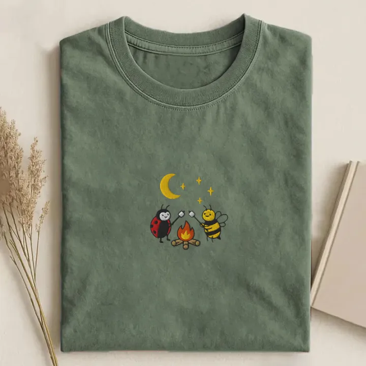 Embroidered Bee & Ladybug Campfire T-Shirt