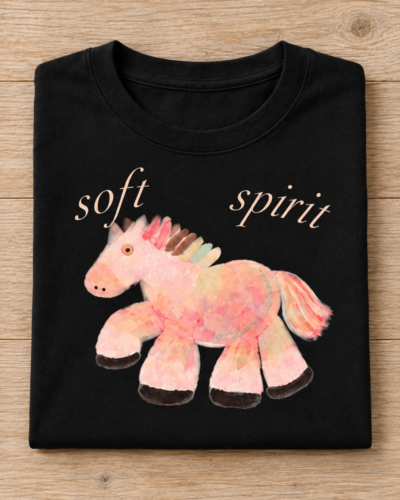 Folded black cotton Soft Spirit Pony T-Shirt