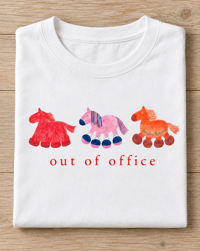 White cotton Out of Office Ponies T-Shirt
