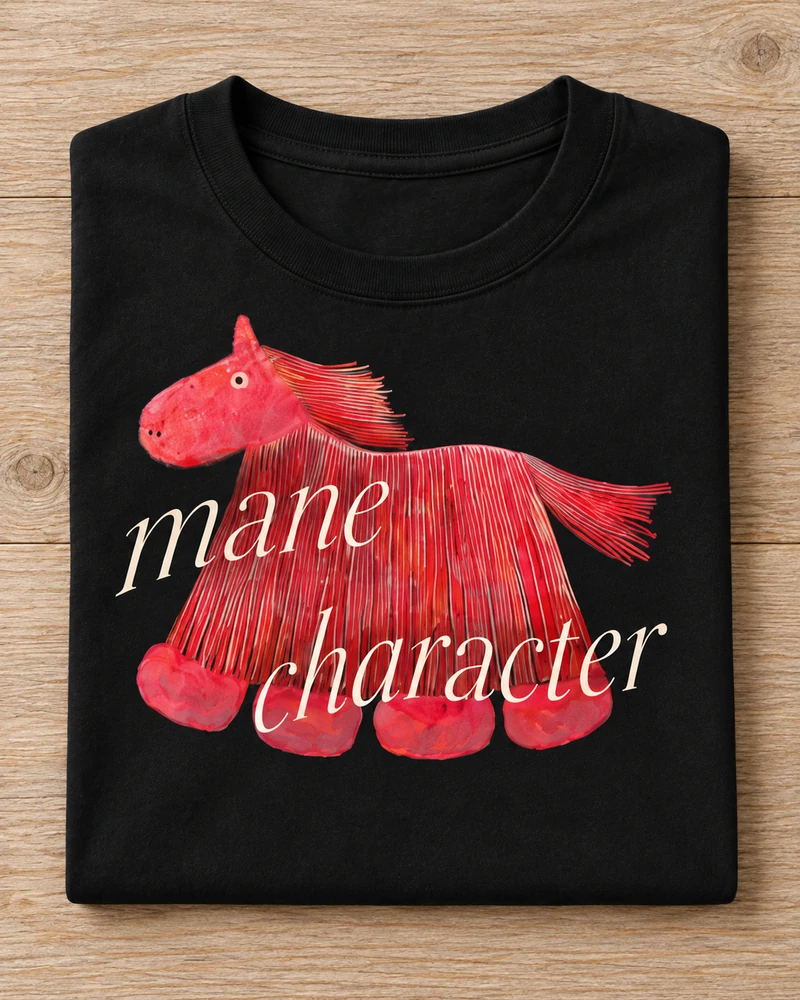 Folded black cotton Mane Character Pony T-Shirt