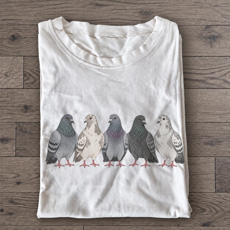 City Pigeon Lineup Graphic T-Shirt on a white T-shirt