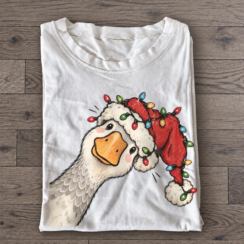 Christmas Goose Lights Graphic T-Shirt on a white T-shirt