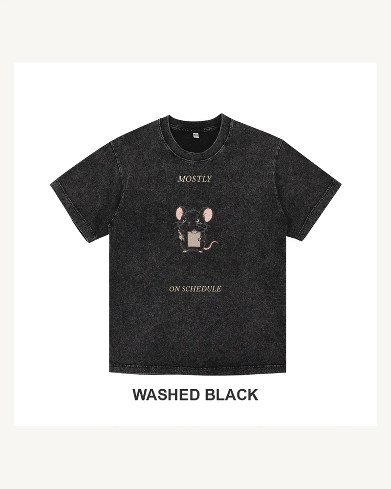 Complete washed black T-shirt featuring Dormouse Clipboard T-Shirt