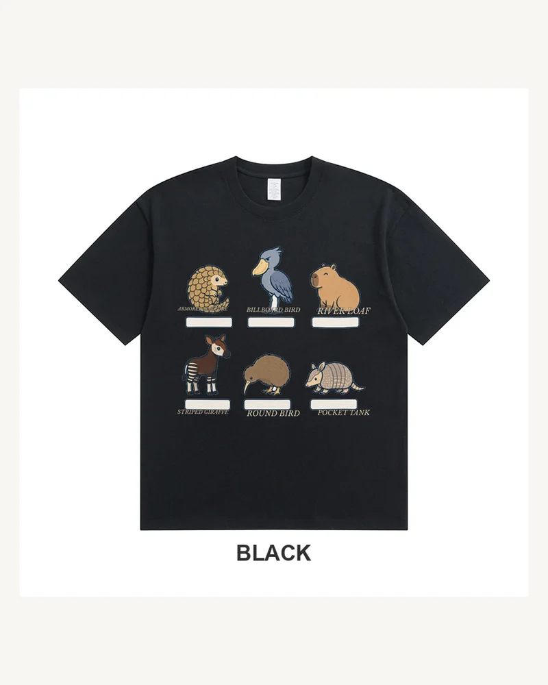 Complete black T-shirt featuring Unofficial Animal Names T-Shirt
