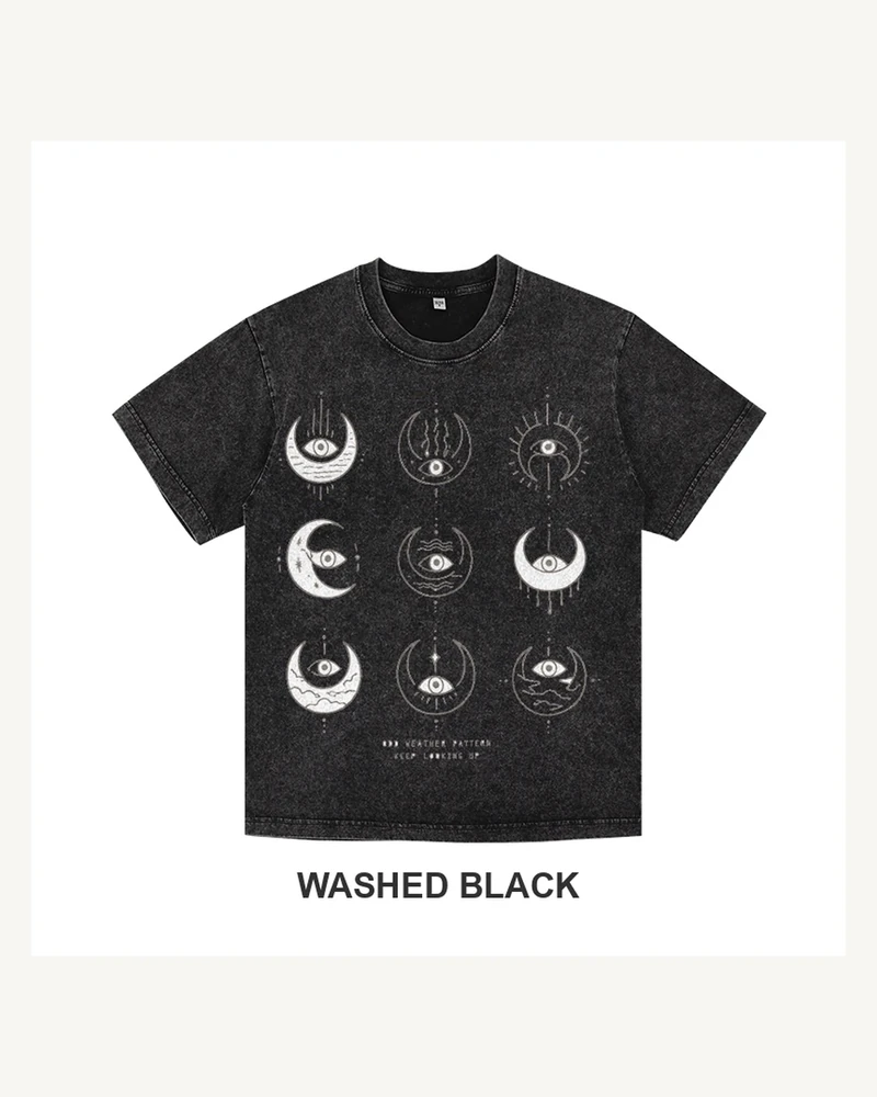Complete washed black T-shirt featuring Odd Weather Moon Eyes T-shirt