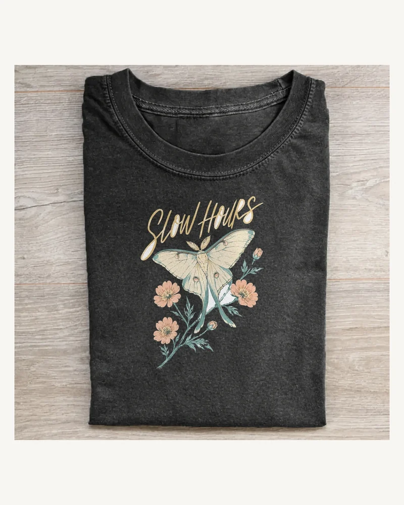 Slow Hours Luna Moth Floral Graphic T-shirt