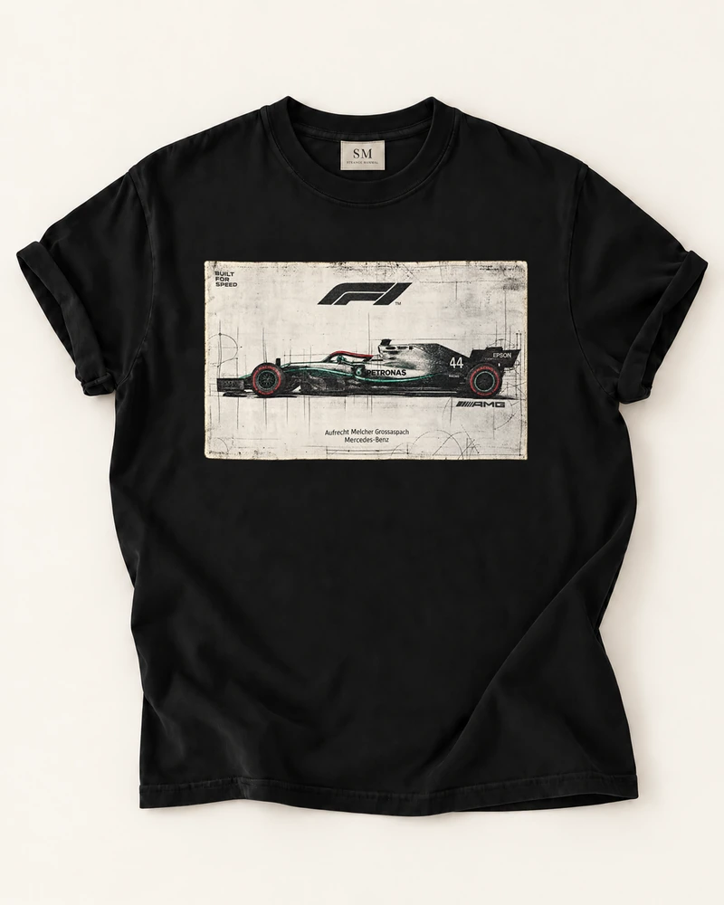 Black T-shirt with built for speed racing graphic front print