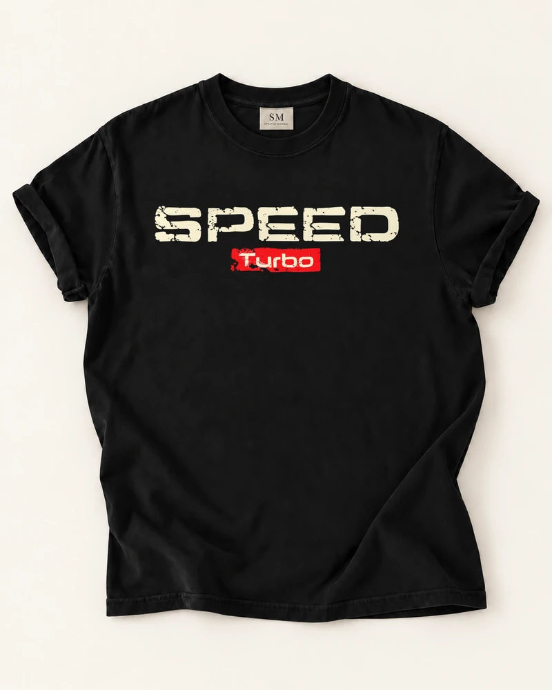 Black T-shirt with speed turbo typography front print