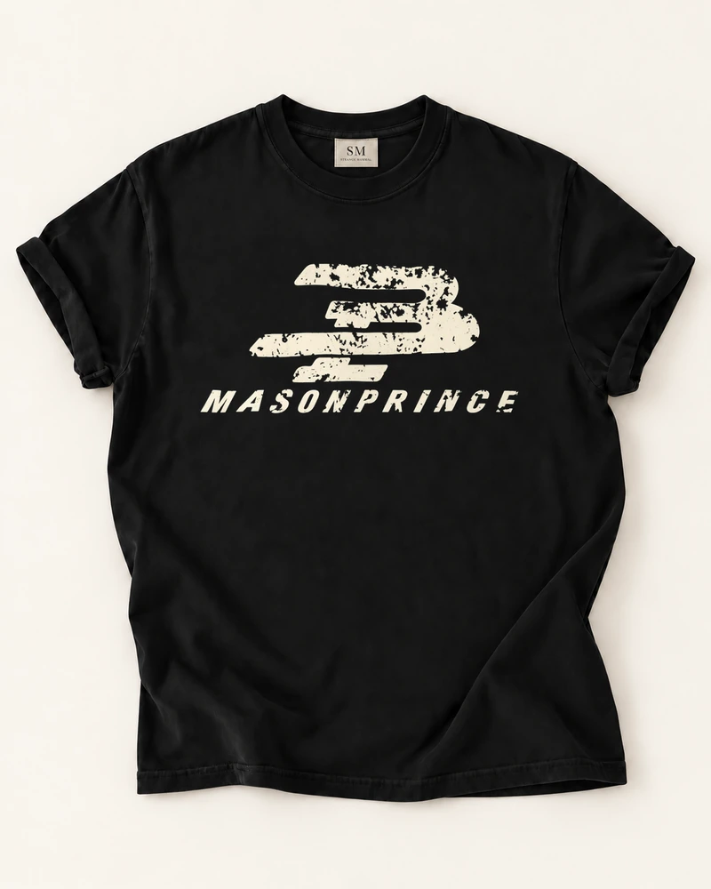 Black T-shirt with distressed speed emblem graphic front print