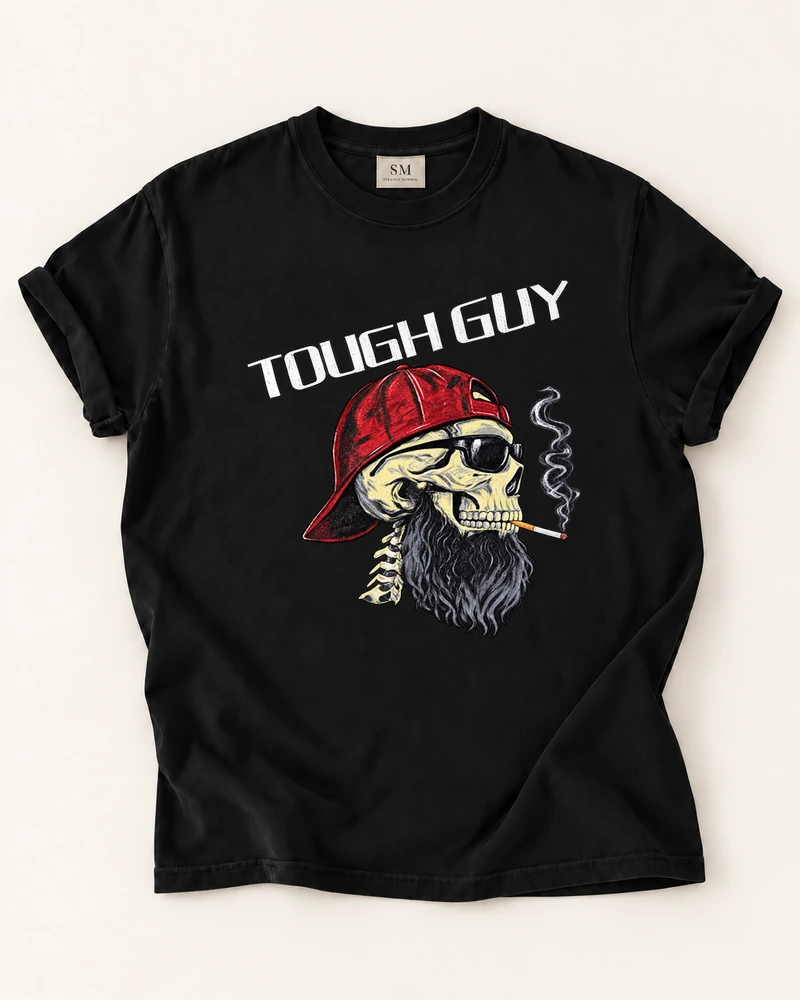 Black T-shirt with tough guy skull graphic front print