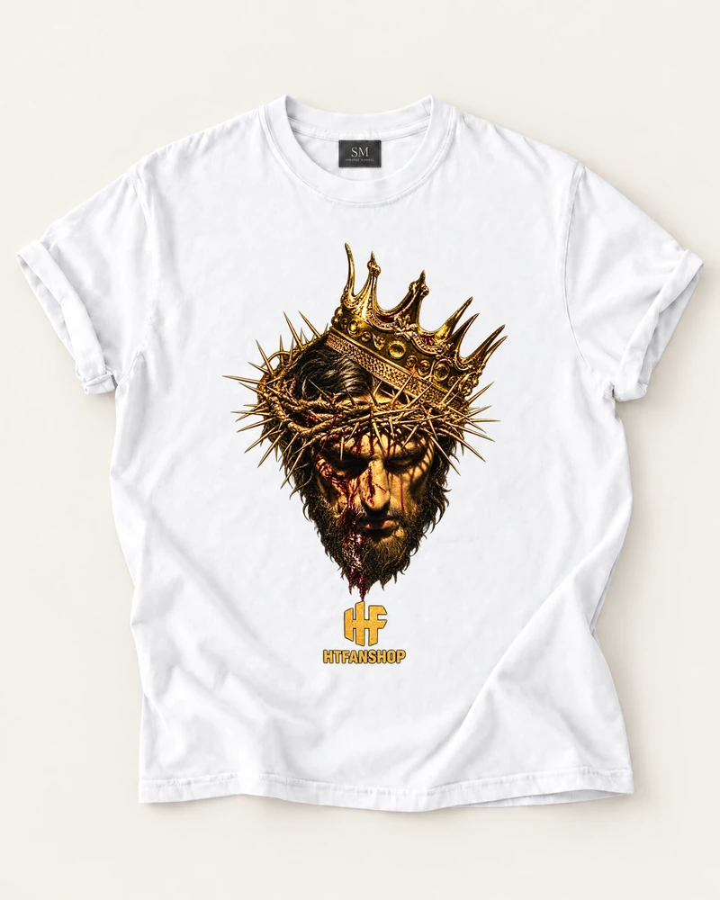 White T-shirt with crown of thorns portrait front print