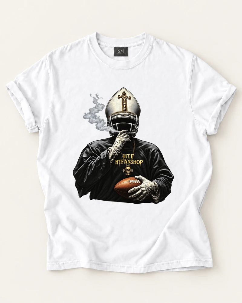 White T-shirt with football bishop illustration front print