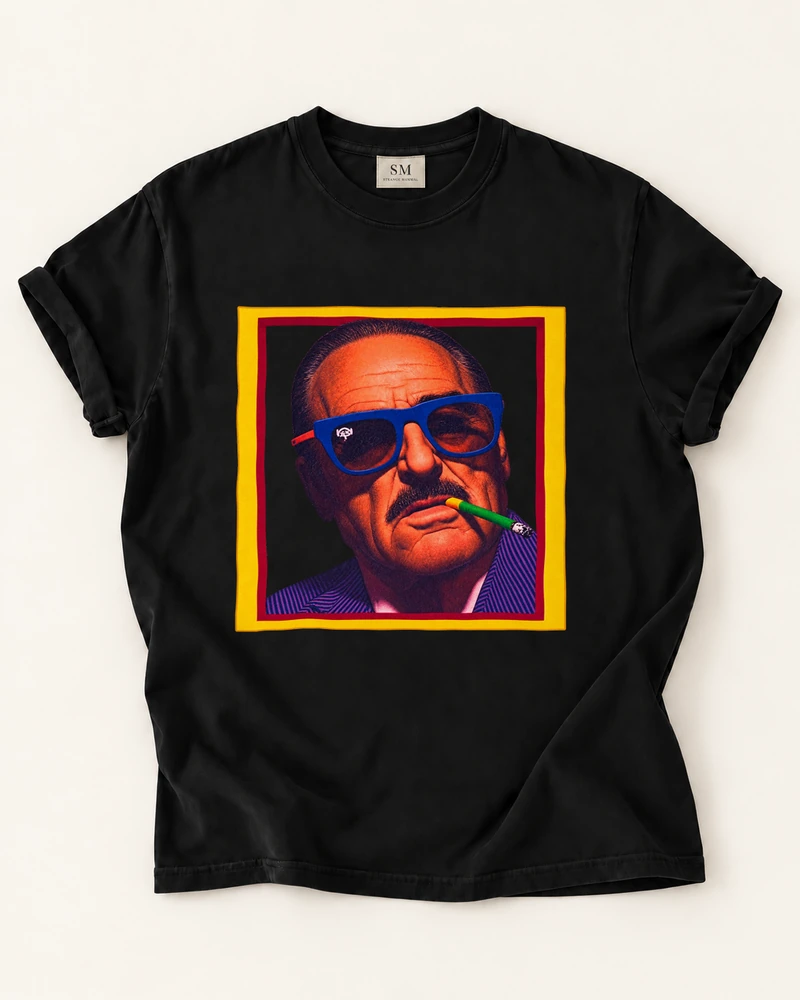 Black T-shirt with color frame elder portrait front print