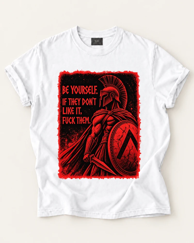 White T-shirt with be yourself warrior front graphic
