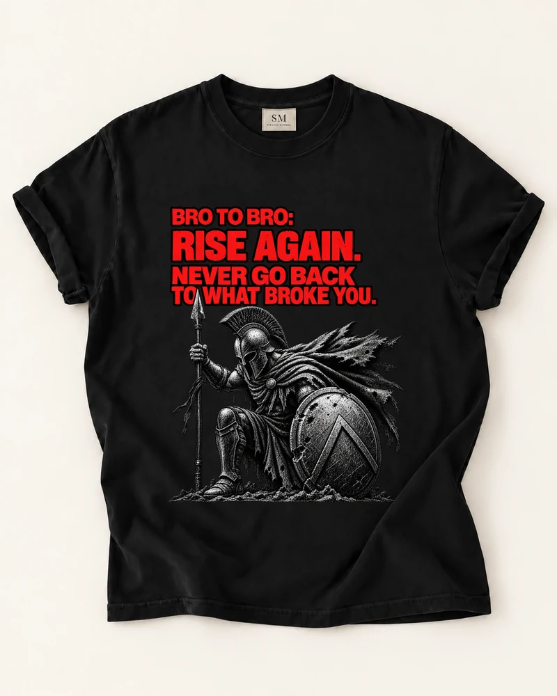 Black T-shirt with rise again warrior front graphic