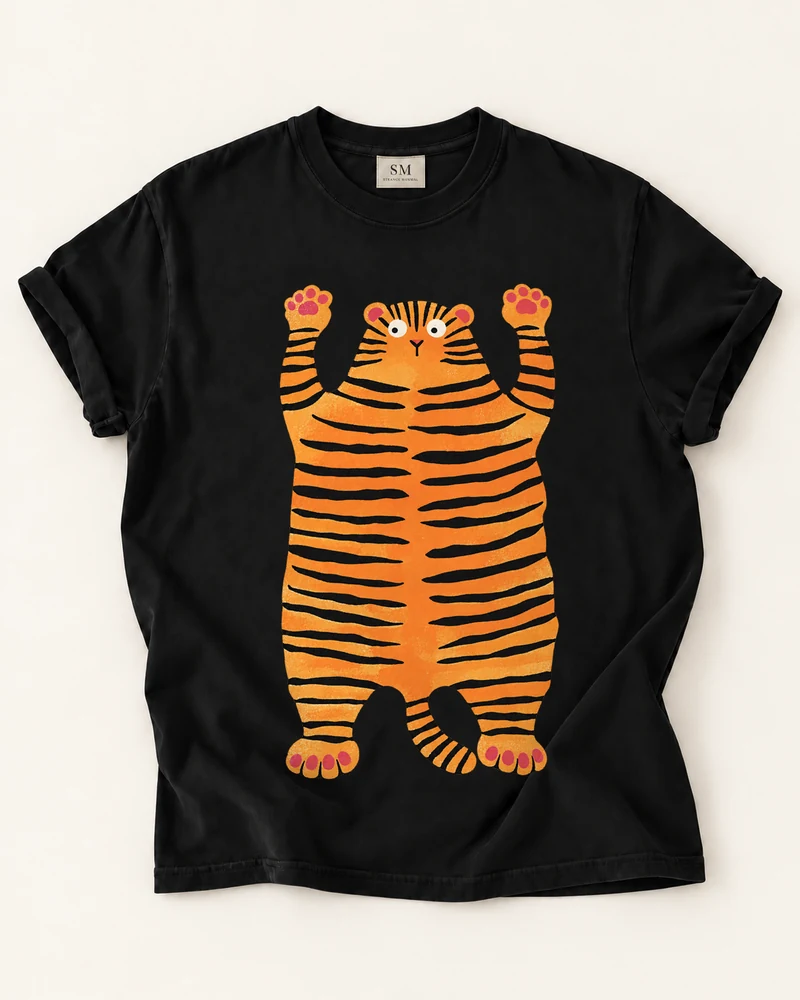 Black T-shirt with paws up tiger front graphic