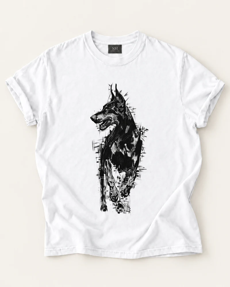 White T-shirt with ink doberman front graphic