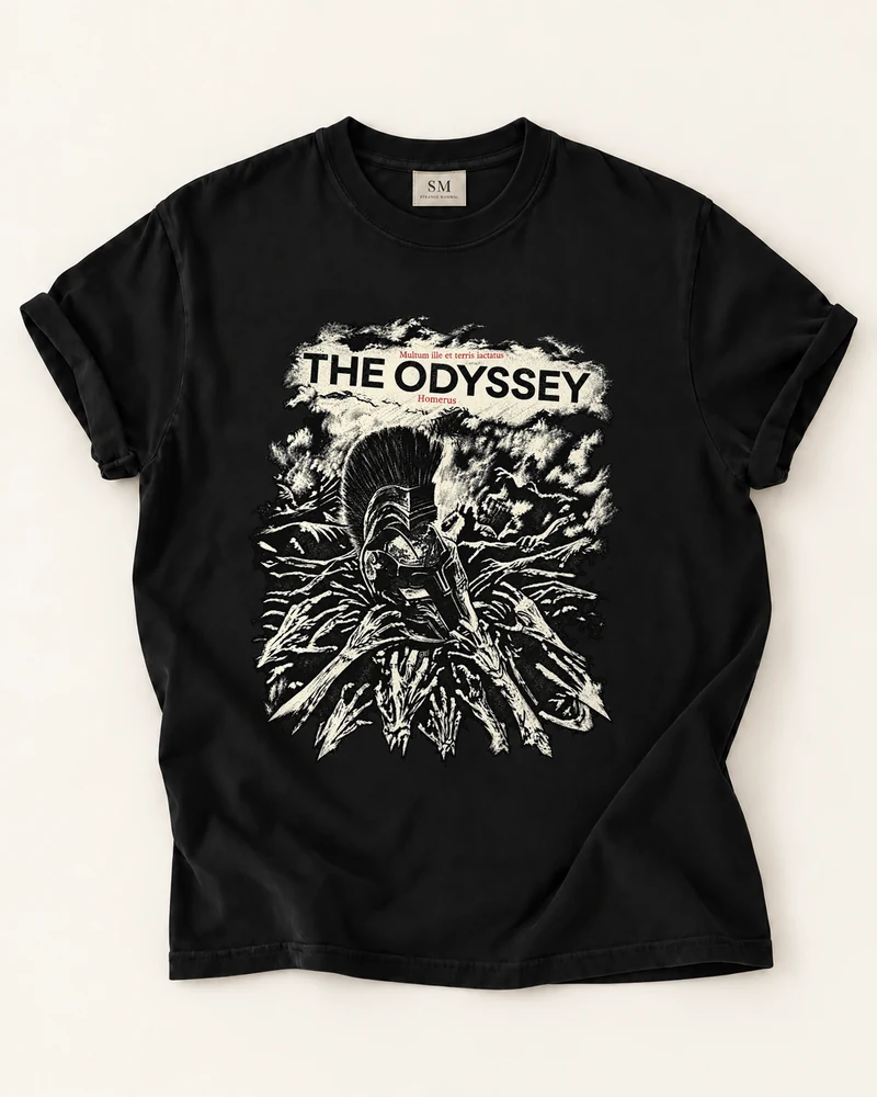Black T-shirt with the odyssey warrior front graphic