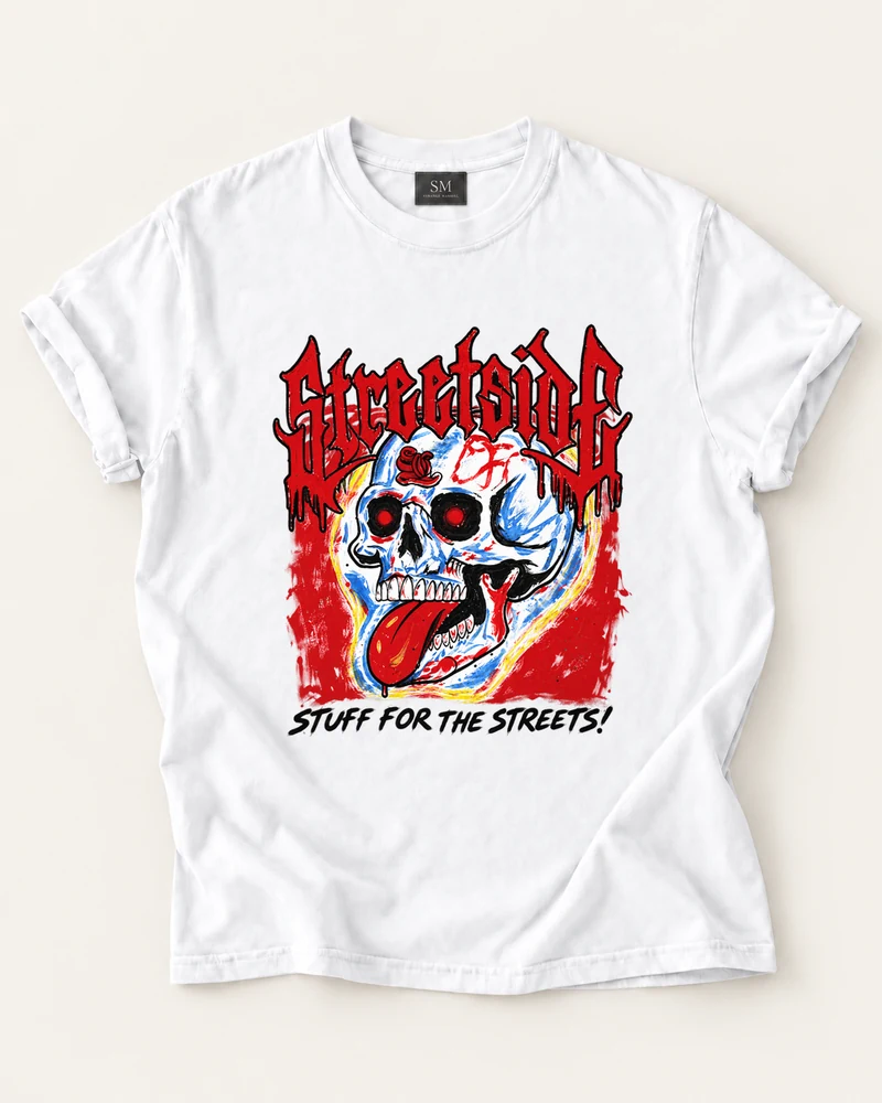 White T-shirt with streetside skull front graphic
