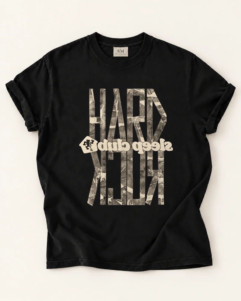 Black T-shirt with hard rock sleep club front print
