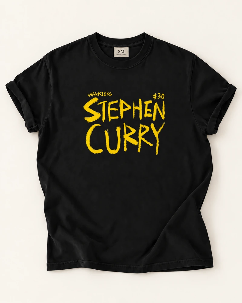 Black T-shirt with stephen curry chalk lettering front print