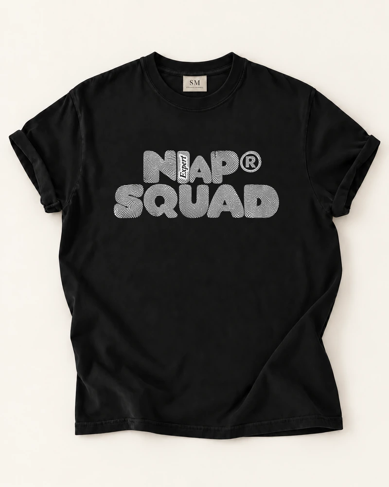 Black T-shirt with nap squad fingerprint front print