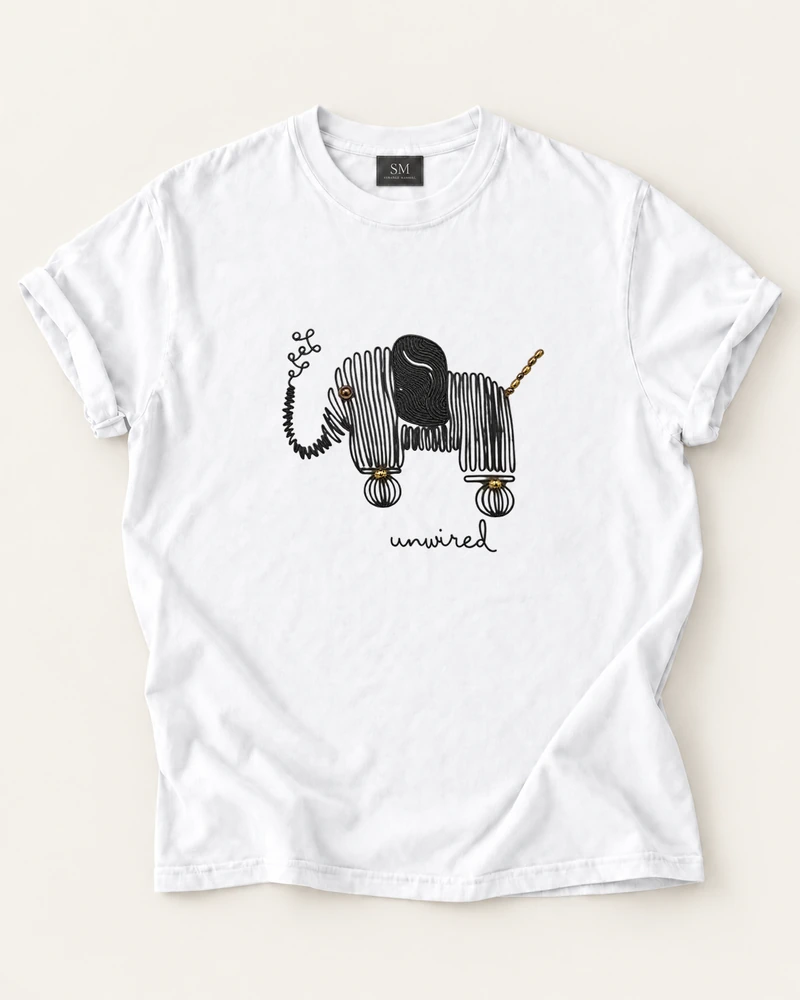 White T-shirt with unwired spring elephant front print