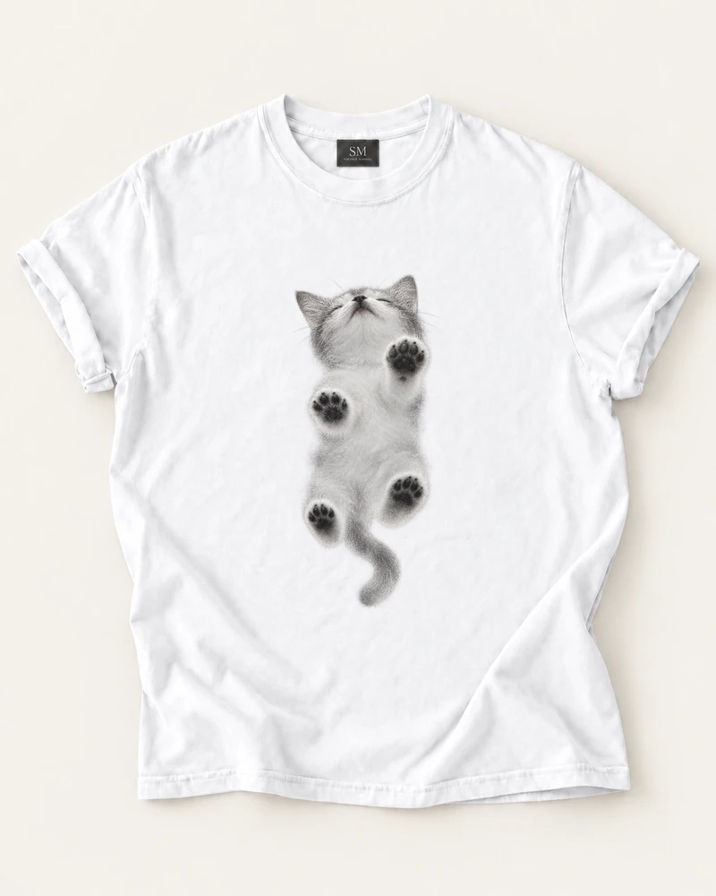 White T-shirt with glass paws kitten front print