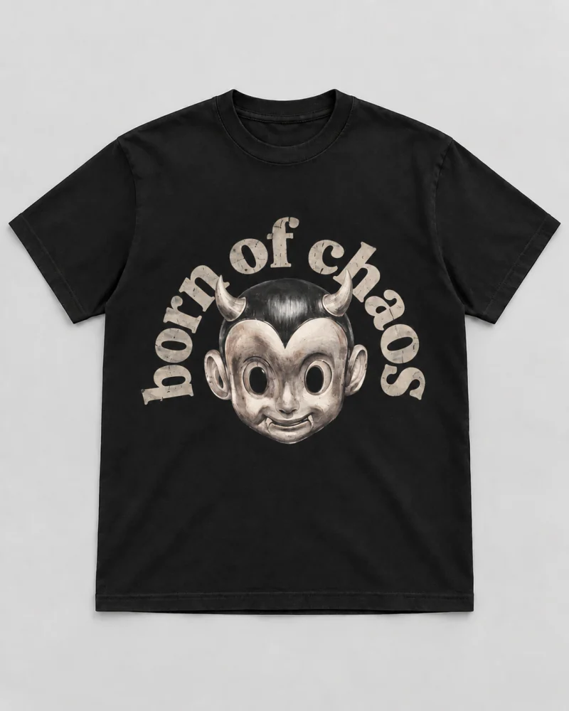 Black cotton Born of Chaos Devil Graphic T-Shirt