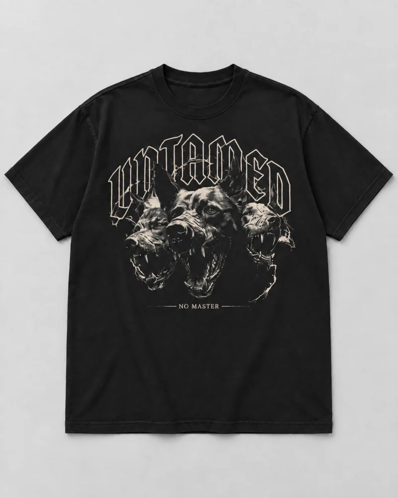 Black cotton Untamed Three Hounds Graphic T-Shirt