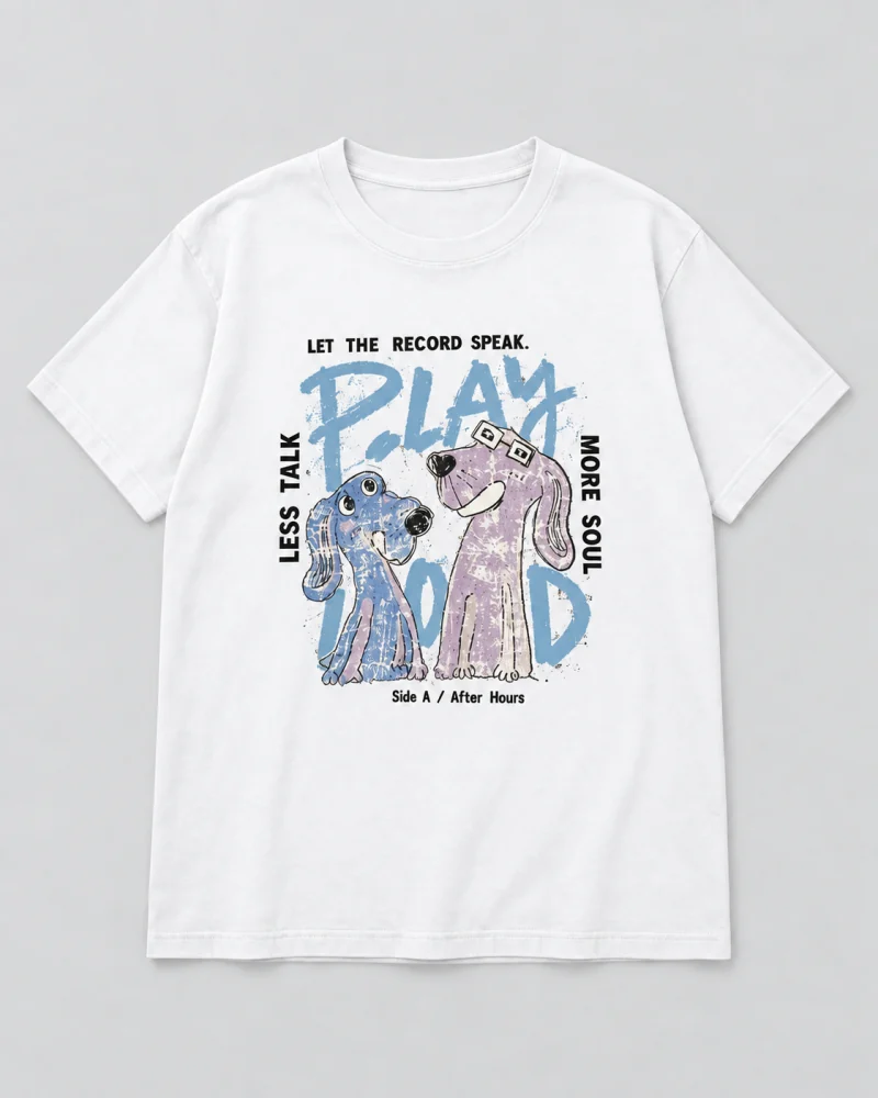 White cotton Let the Record Speak Dog Graphic T-Shirt