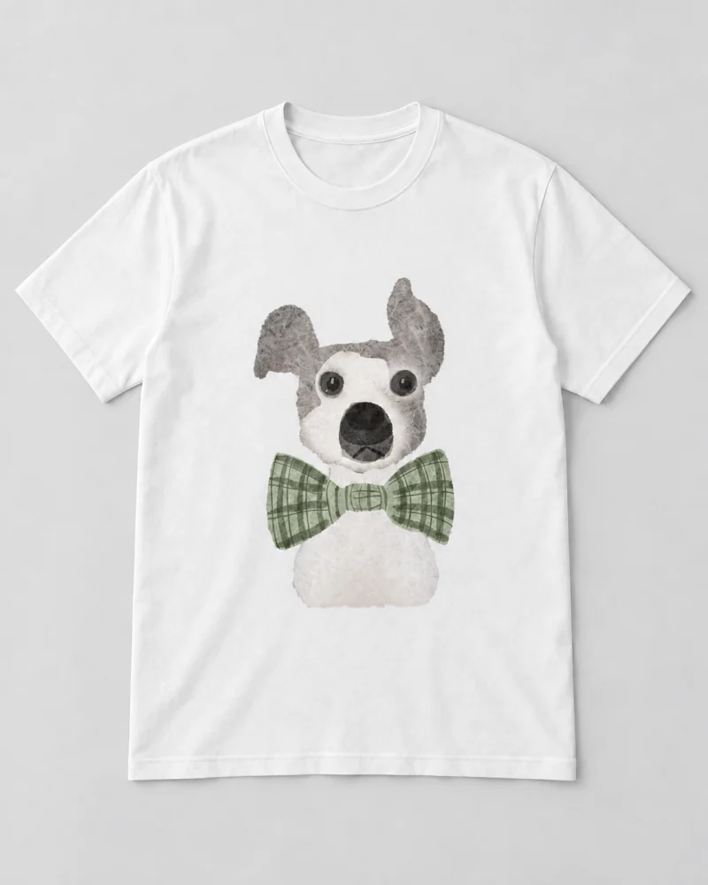 White cotton Bow Tie Companion Dog Graphic T-Shirt
