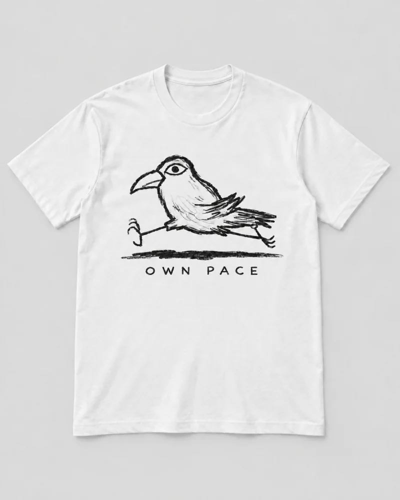 White cotton Own Pace Raven Graphic T-Shirt