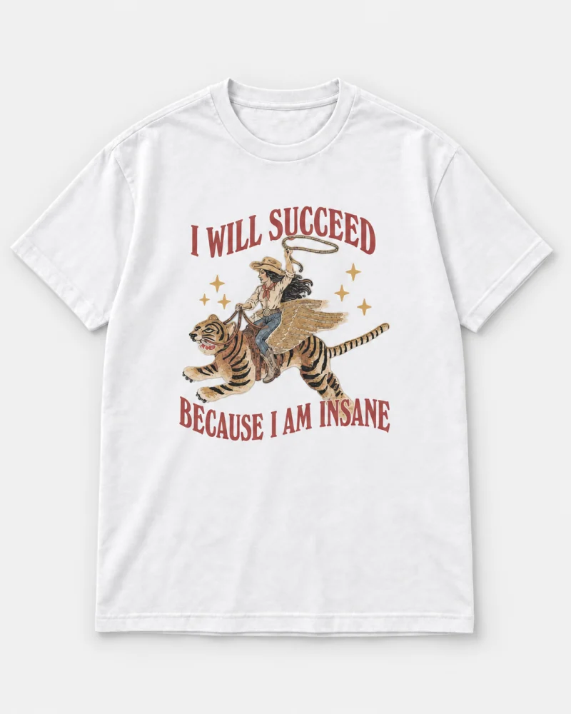 White cotton Winged Tiger Cowgirl Graphic T-Shirt