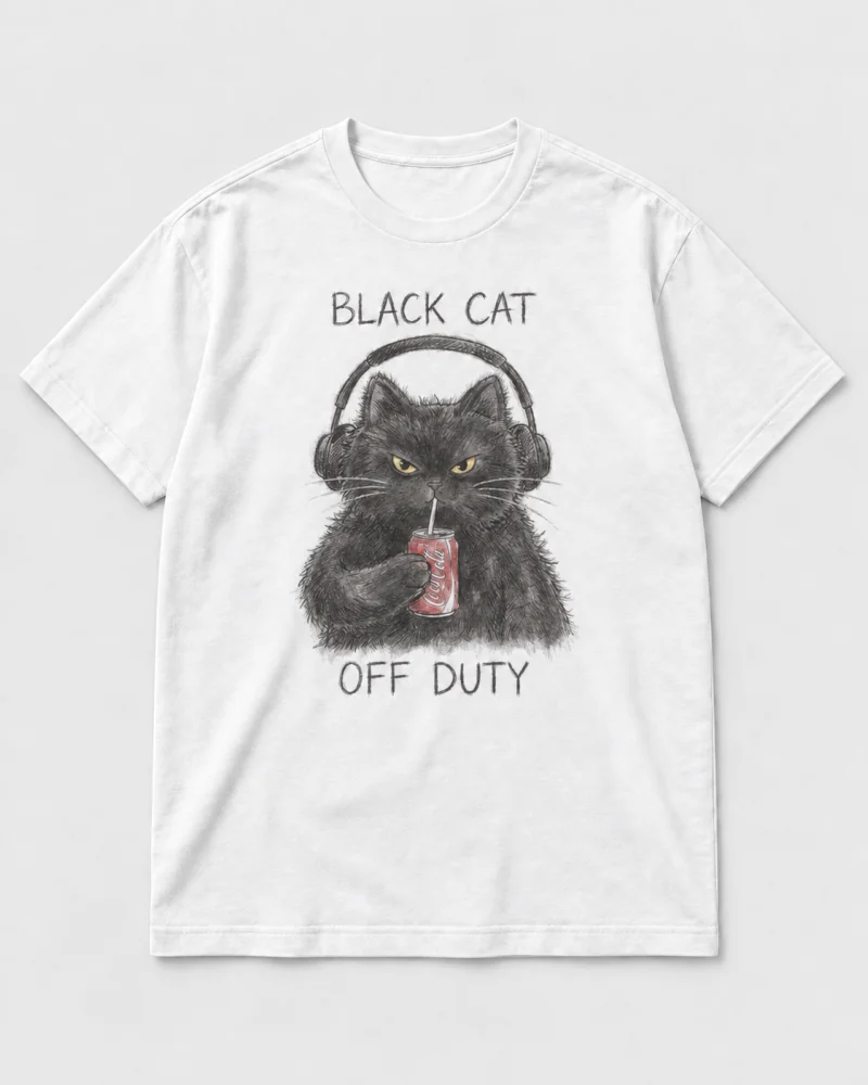 White cotton Black Cat Off Duty Graphic T-Shirt