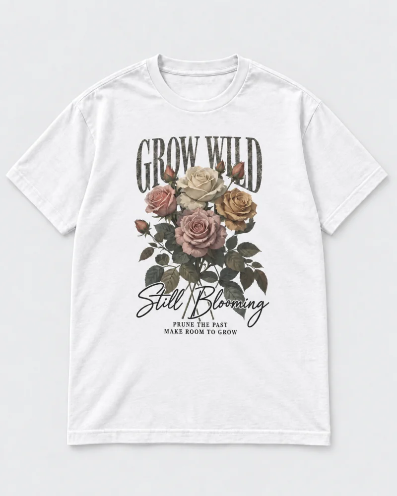 White cotton Grow Wild Rose Graphic T-Shirt