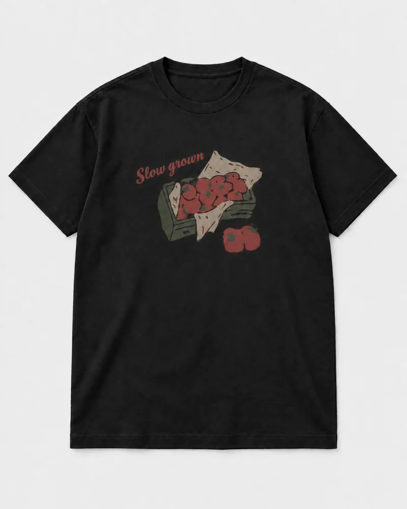 Black cotton Slow Grown Tomato Graphic T-Shirt
