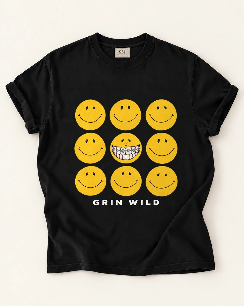 Grin Wild Smiley Grid T-Shirt