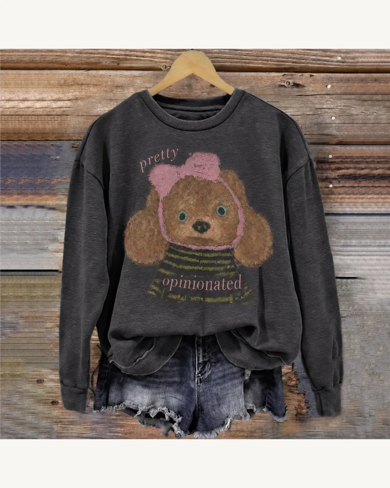 Black crewneck sweatshirt featuring Pretty Opinionated Dog Sweatshirt