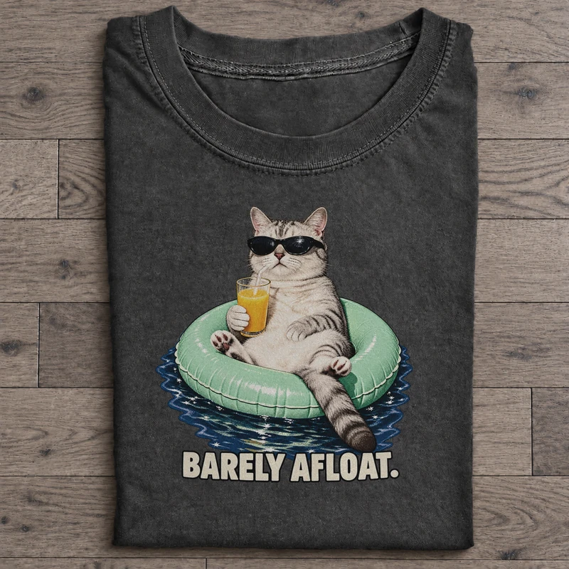 Barely Afloat Graphic T-Shirt on washed-black cotton T-shirt