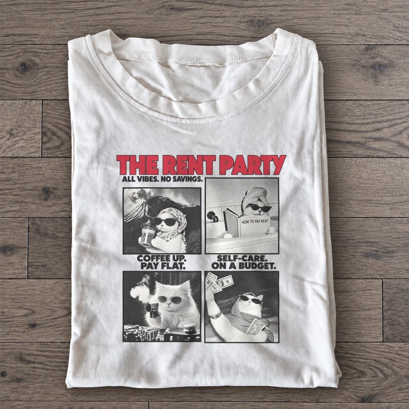 The Rent Party Graphic T-Shirt on white cotton T-shirt