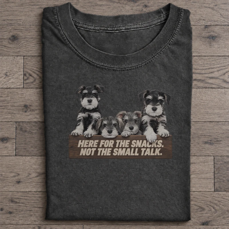 Here for the Snacks Graphic T-Shirt on washed-black cotton T-shirt
