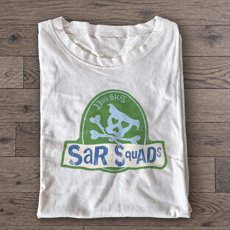 Blue Green Skull Badge Graphic T-Shirt on white cotton T-shirt