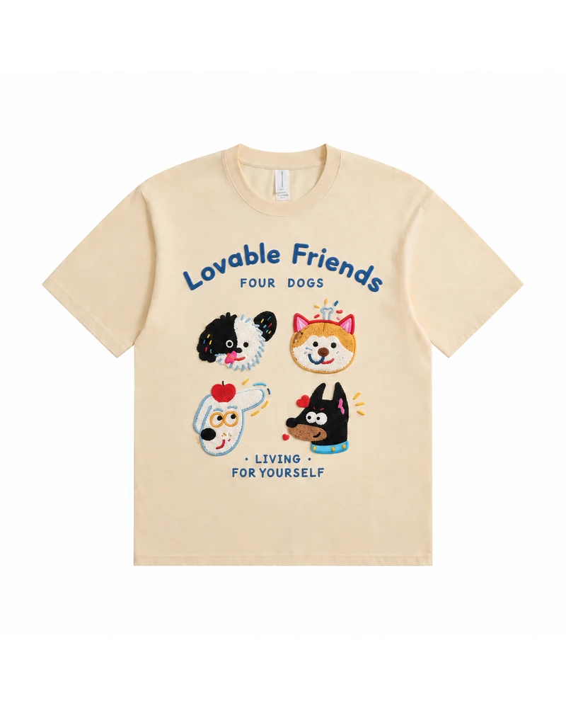 Lovable Friends Four Dogs T-shirt — complete product view