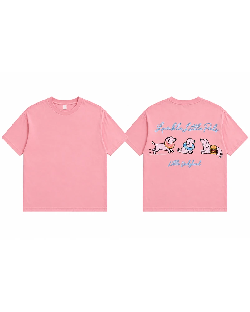 Lovable Little Pals Pink Dachshund T-shirt — front and back product views