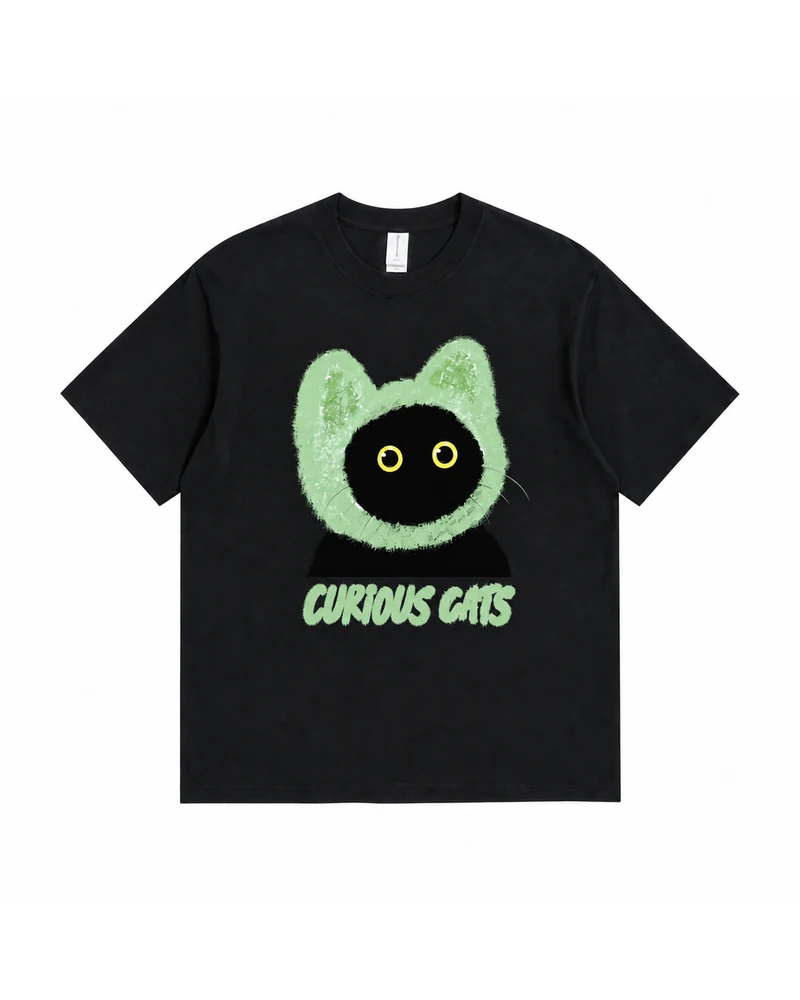 Curious Cats Green Hood T-shirt — complete product view