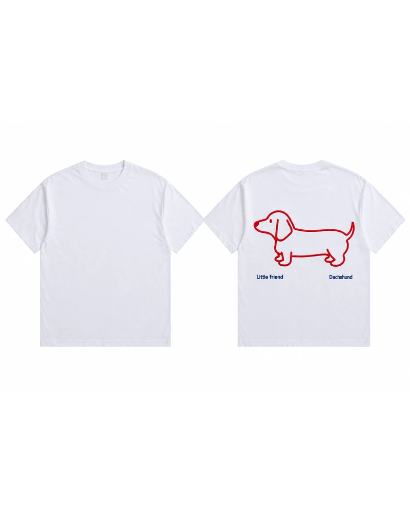 Little Friend Red Line Dachshund T-shirt — front and back view