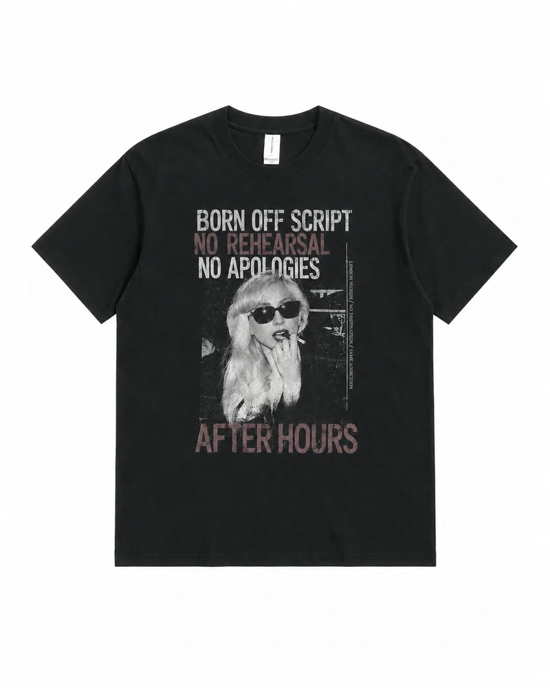Black Born Off Script Graphic T-shirt, complete front product view