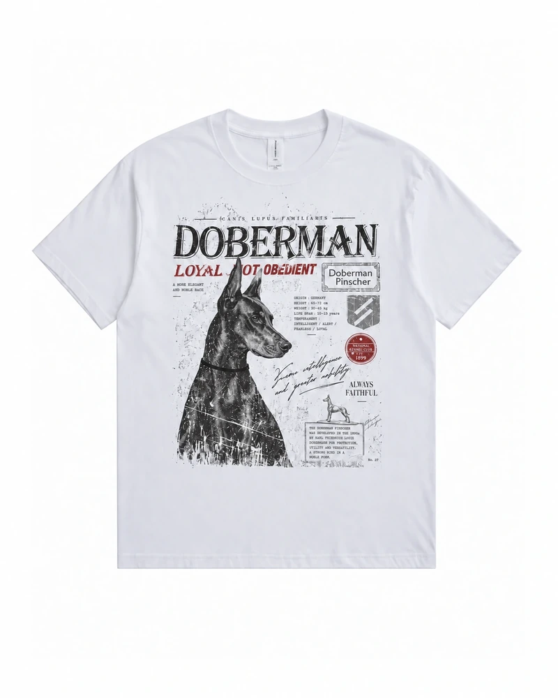 White Doberman Graphic T-shirt, complete front product view