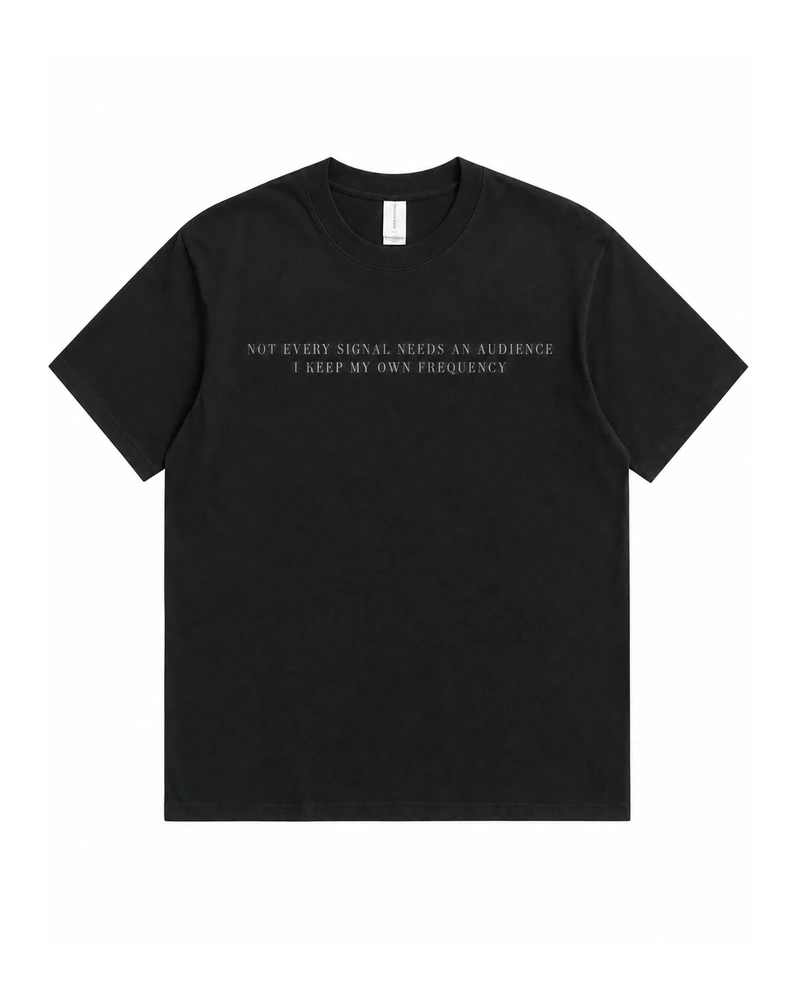 Black Private Frequency Graphic T-shirt, complete front product view